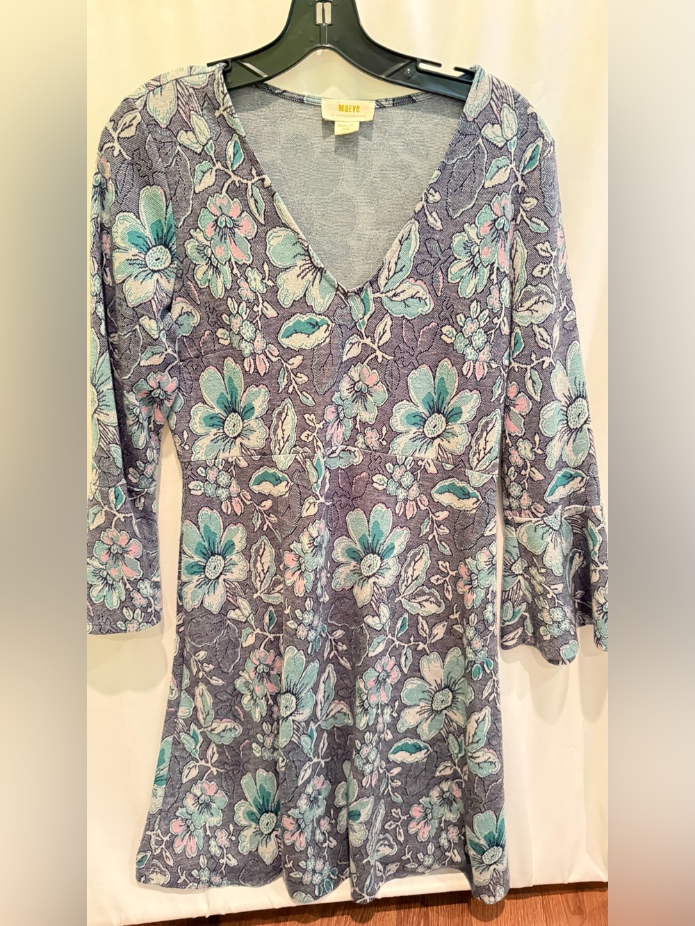 Anthropologie Lavender Floral V-Neck Tunic with Mint and Pink Accents